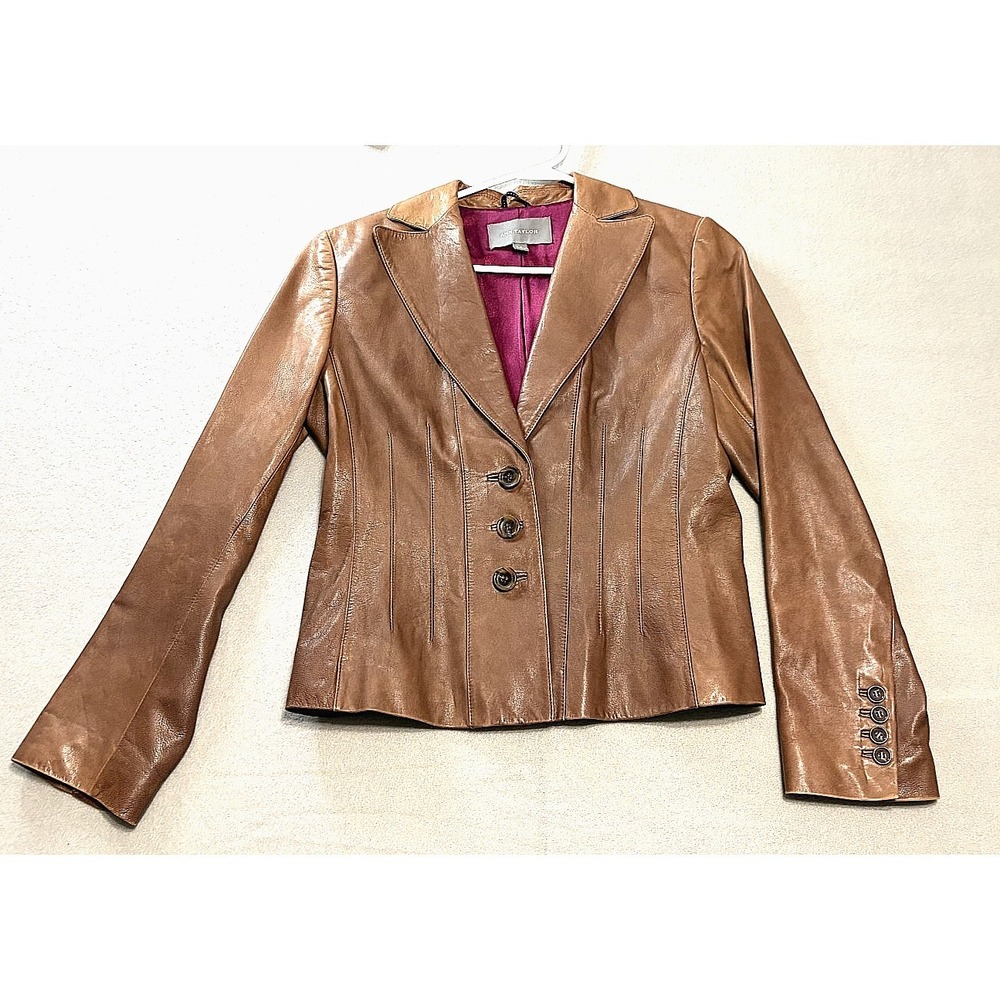 Leather Ann Taylor Womens sz 4 Tailored Button‎ Jacket Career Classic minimalist